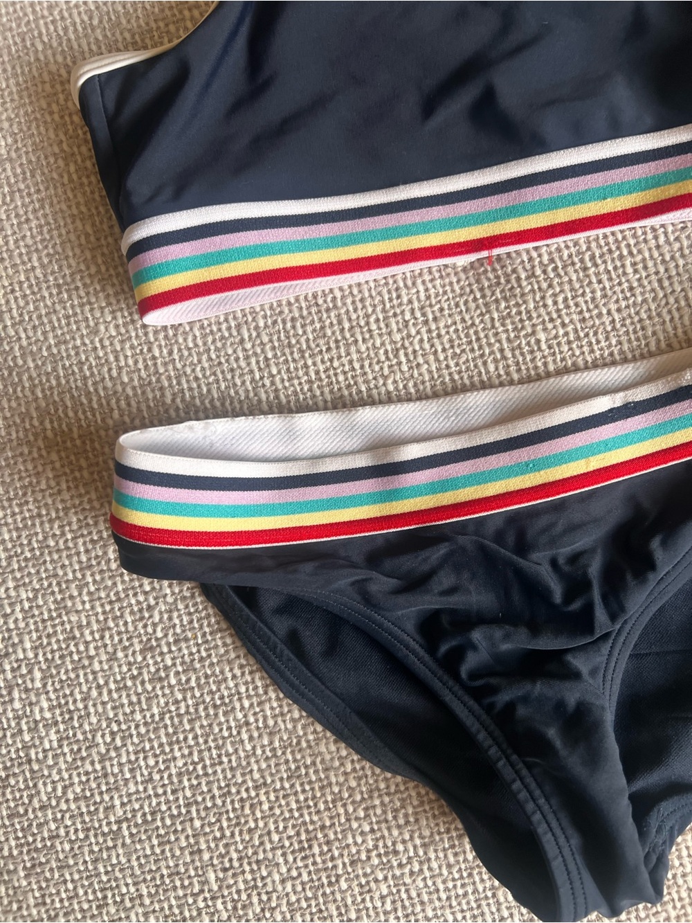 Girls Size 9-10 Abercrombie Kids Navy Bikini Set with Rainbow Stripe Trim